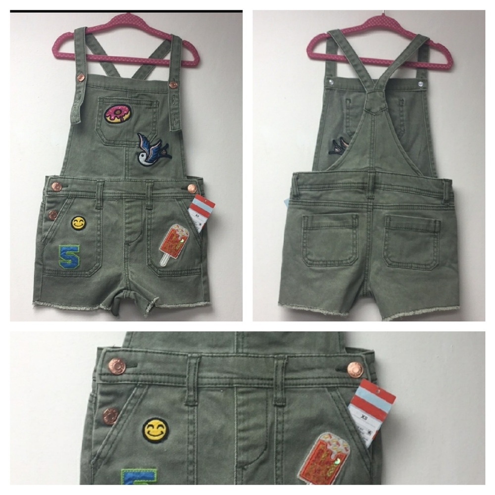 Cat & Jack Girl Green Solid Short Overalls XS NWT